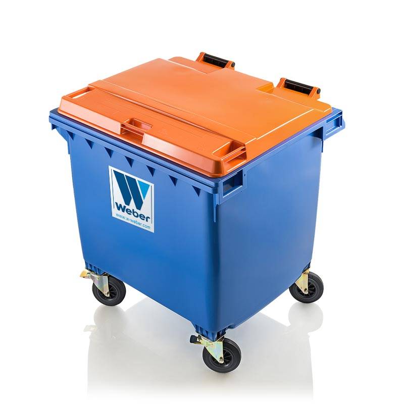 Abfallbehälter MGB 1100 l Flachdeckel mit Zentralbremse – Weber GmbH